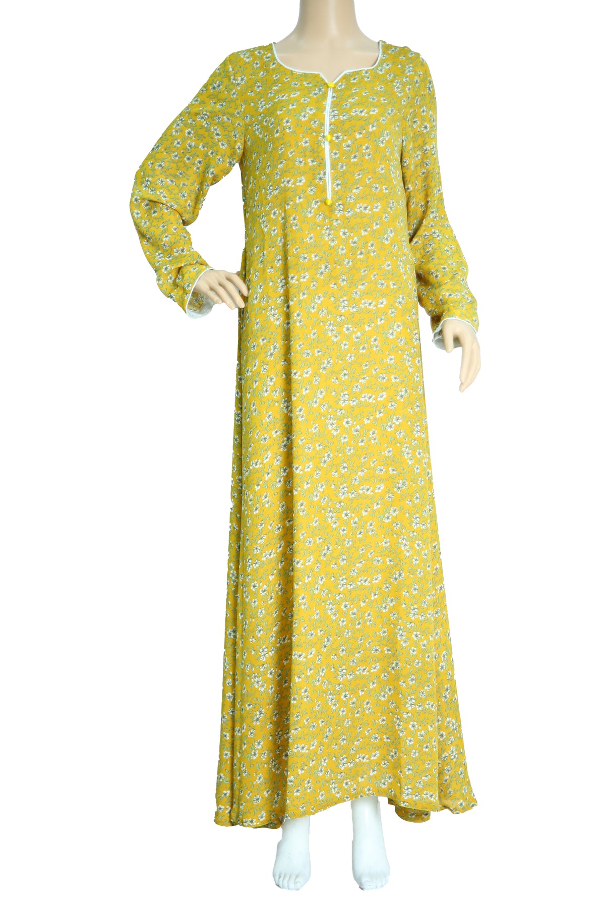 Yellow Ditsy Floral Print Georgette Maxi Dress KF-333