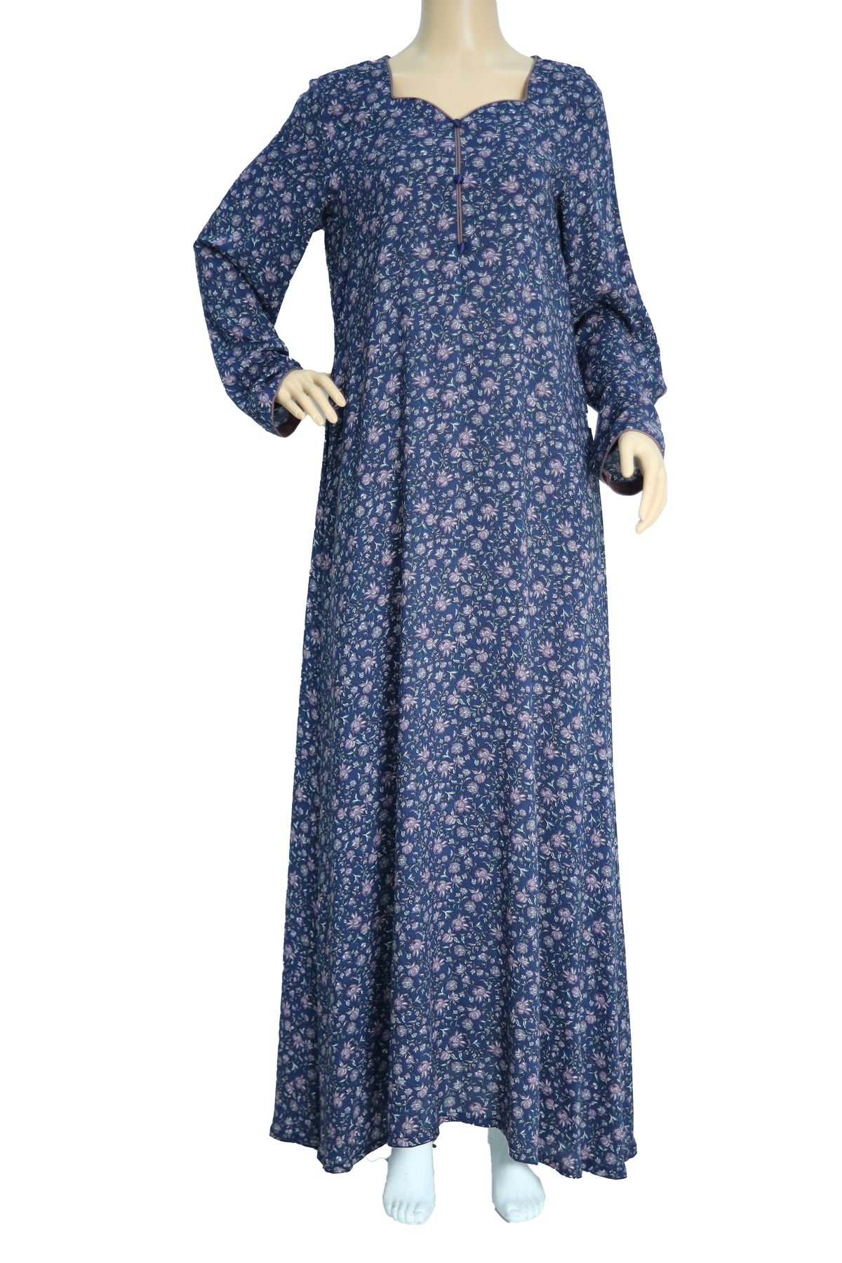 Navy Ditsy Floral Print Linen Maxi Dress KF-395