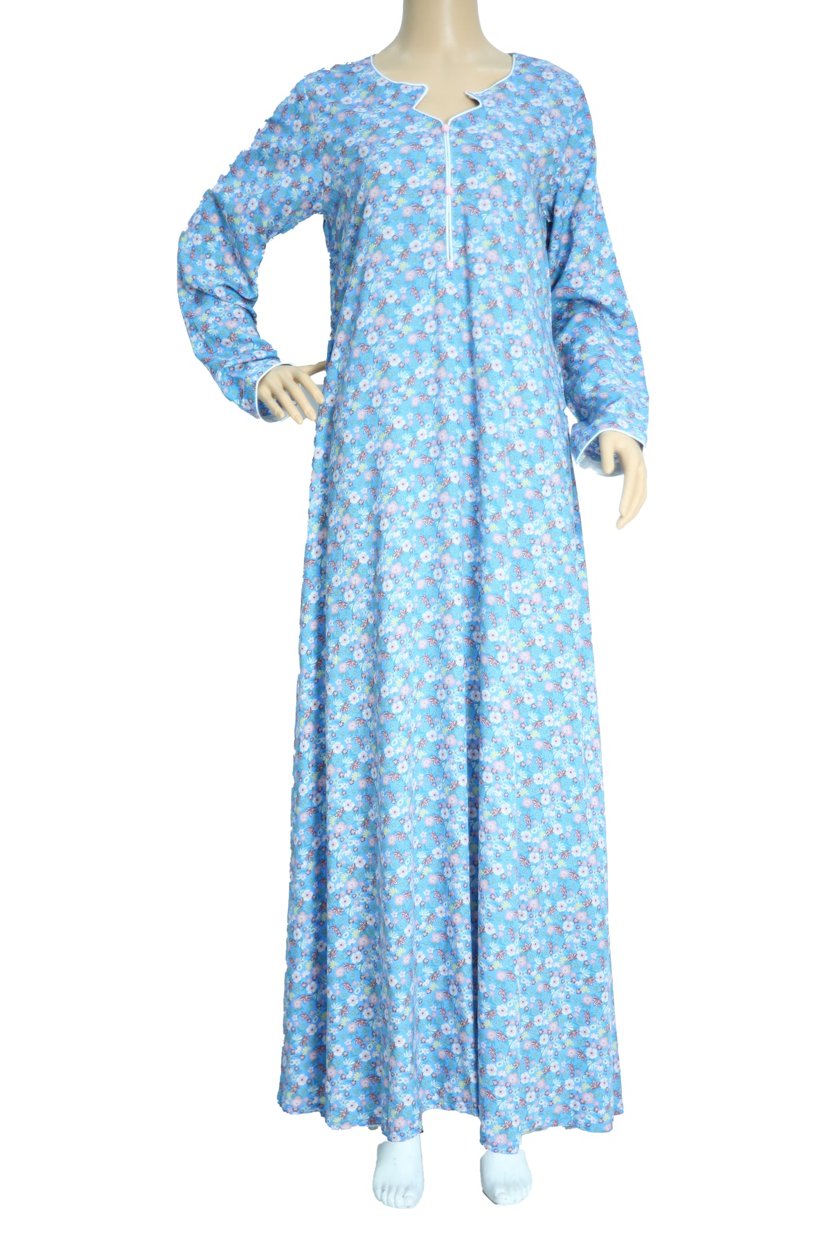 Light Blue Floral Print Linen Maxi Dress KF-400