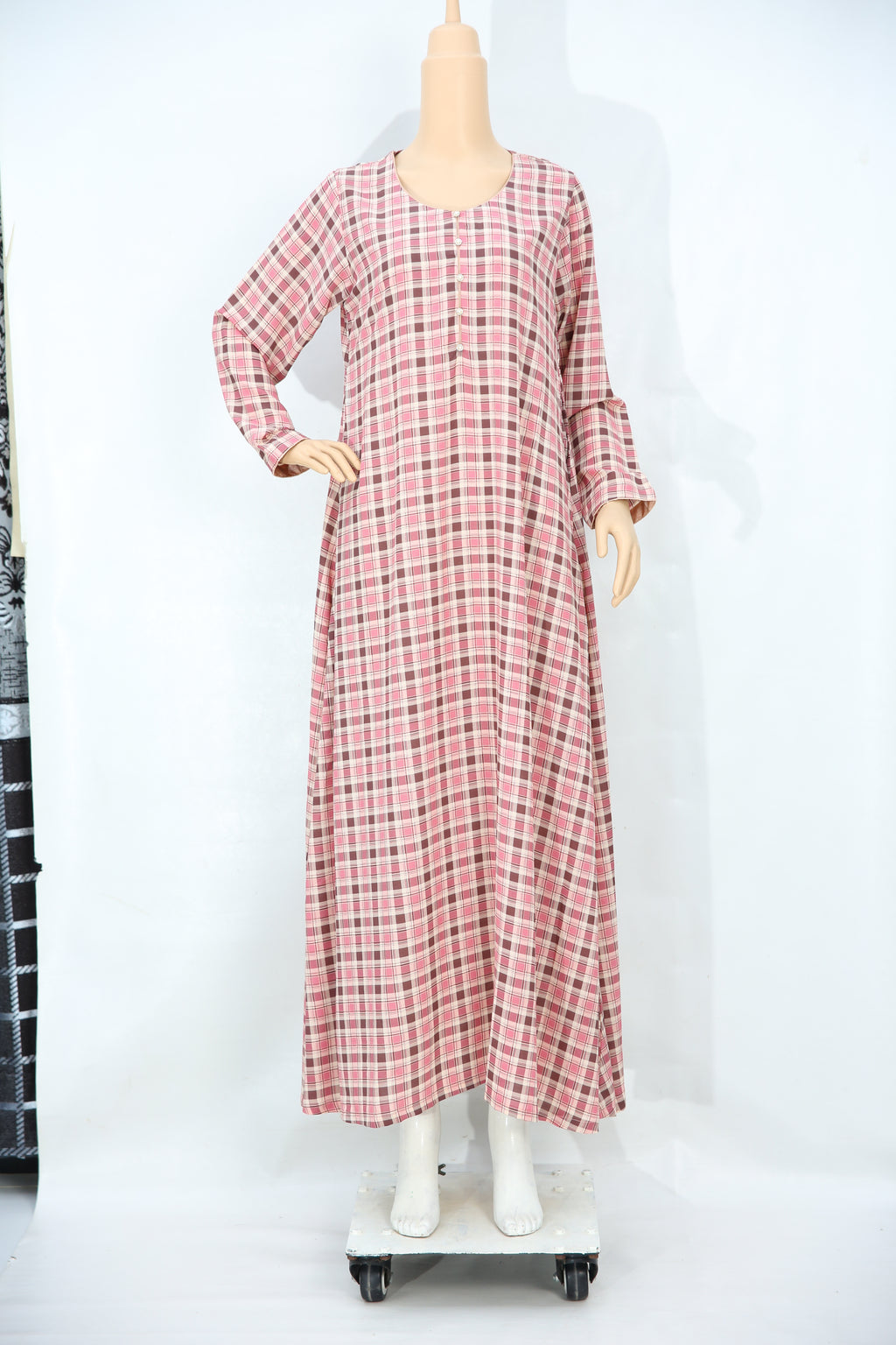 Pink Check Print Georgette Maxi Dress KF-600