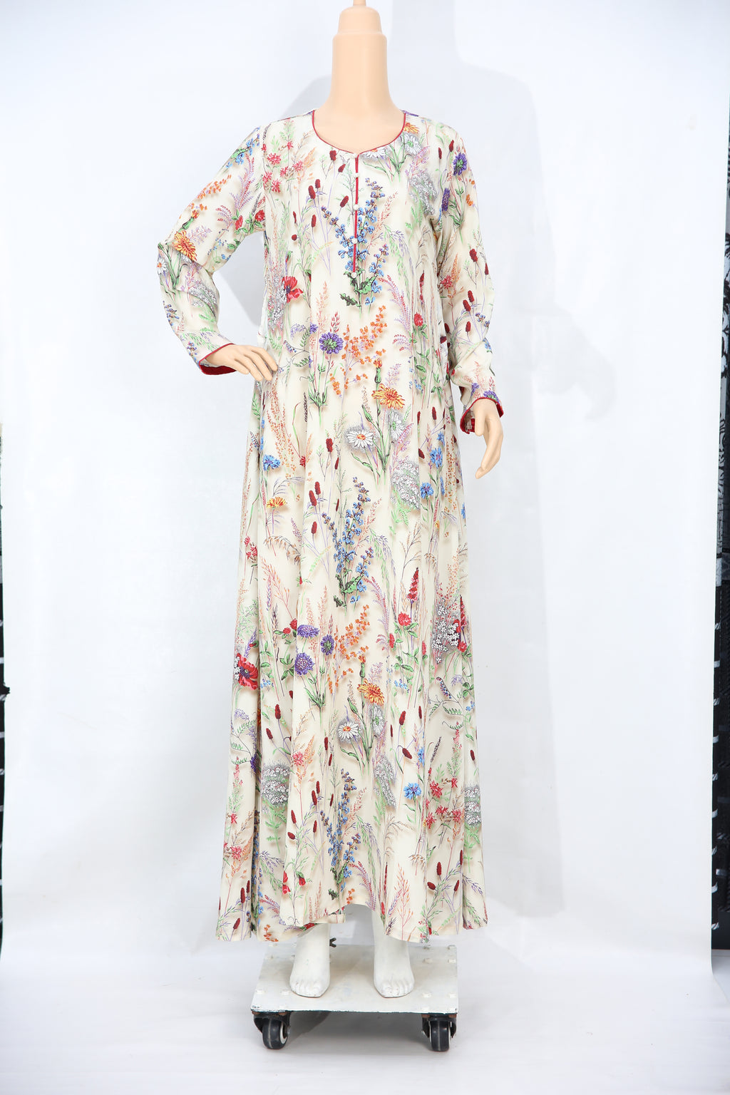 Ivory Wildflower Print Georgette Maxi Dress KF-570