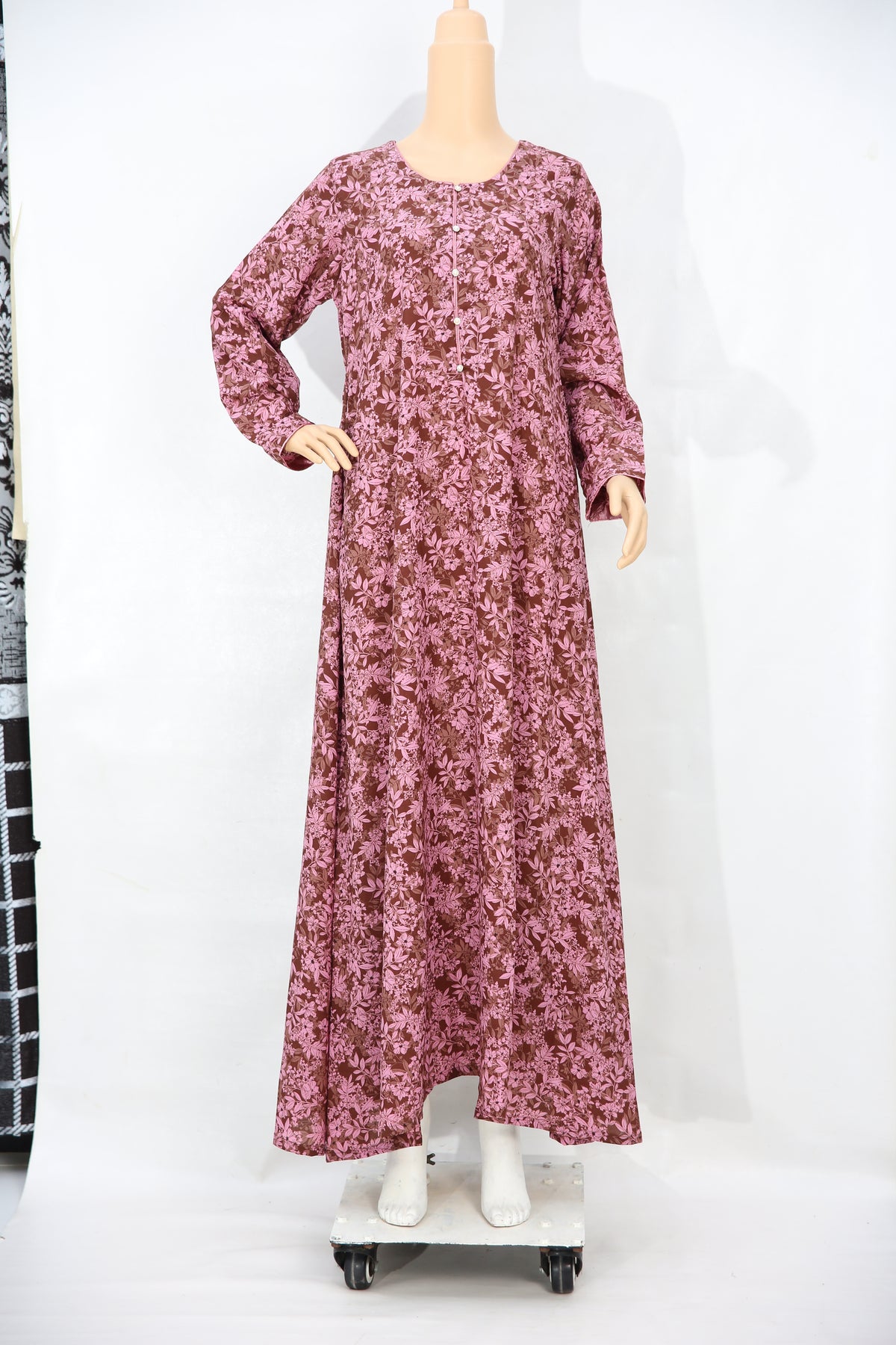 Dusty Rose Floral Print Georgette Maxi Dress KF-640