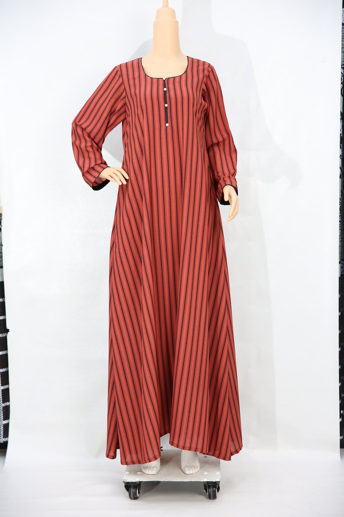 Rust and Black Stripe Georgette Maxi Dress KF-660