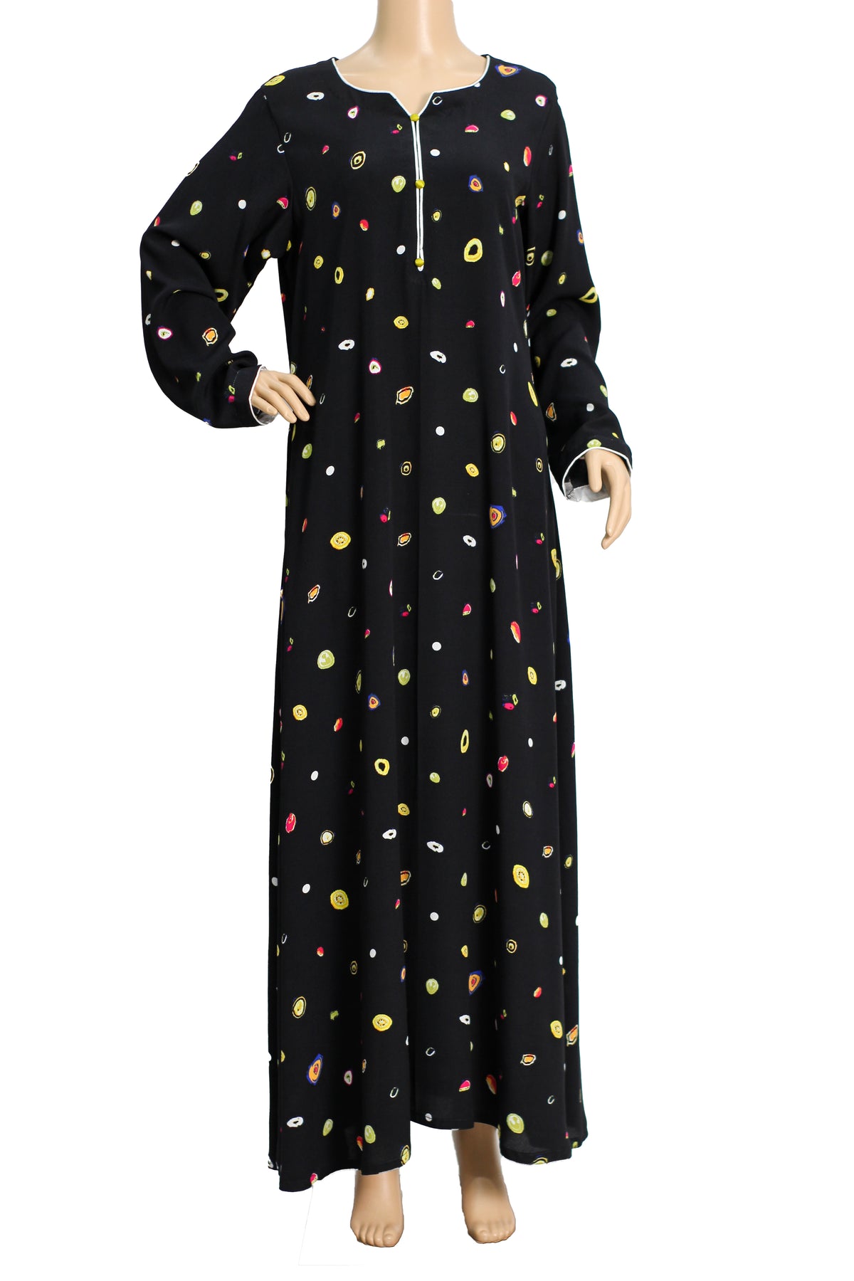 Black Confetti Dot Print Georgette Maxi Dress KF-102