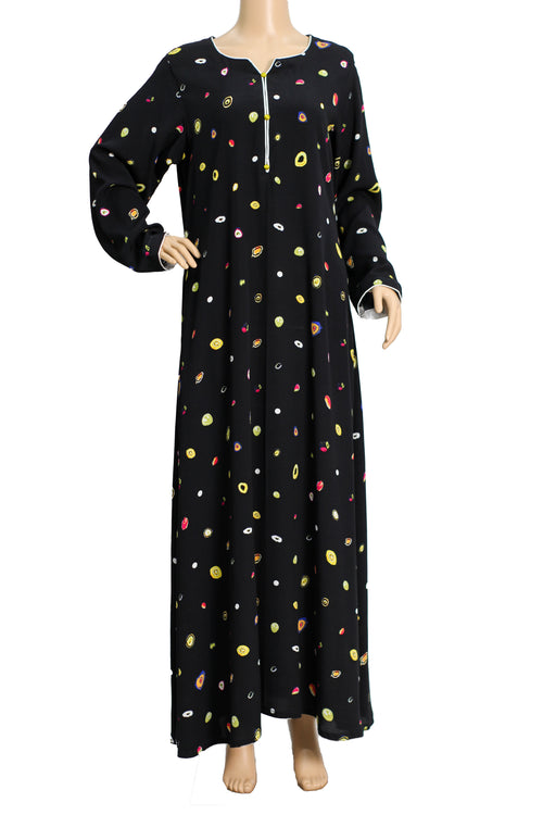 Black Confetti Dot Print Georgette Maxi Dress KF-102