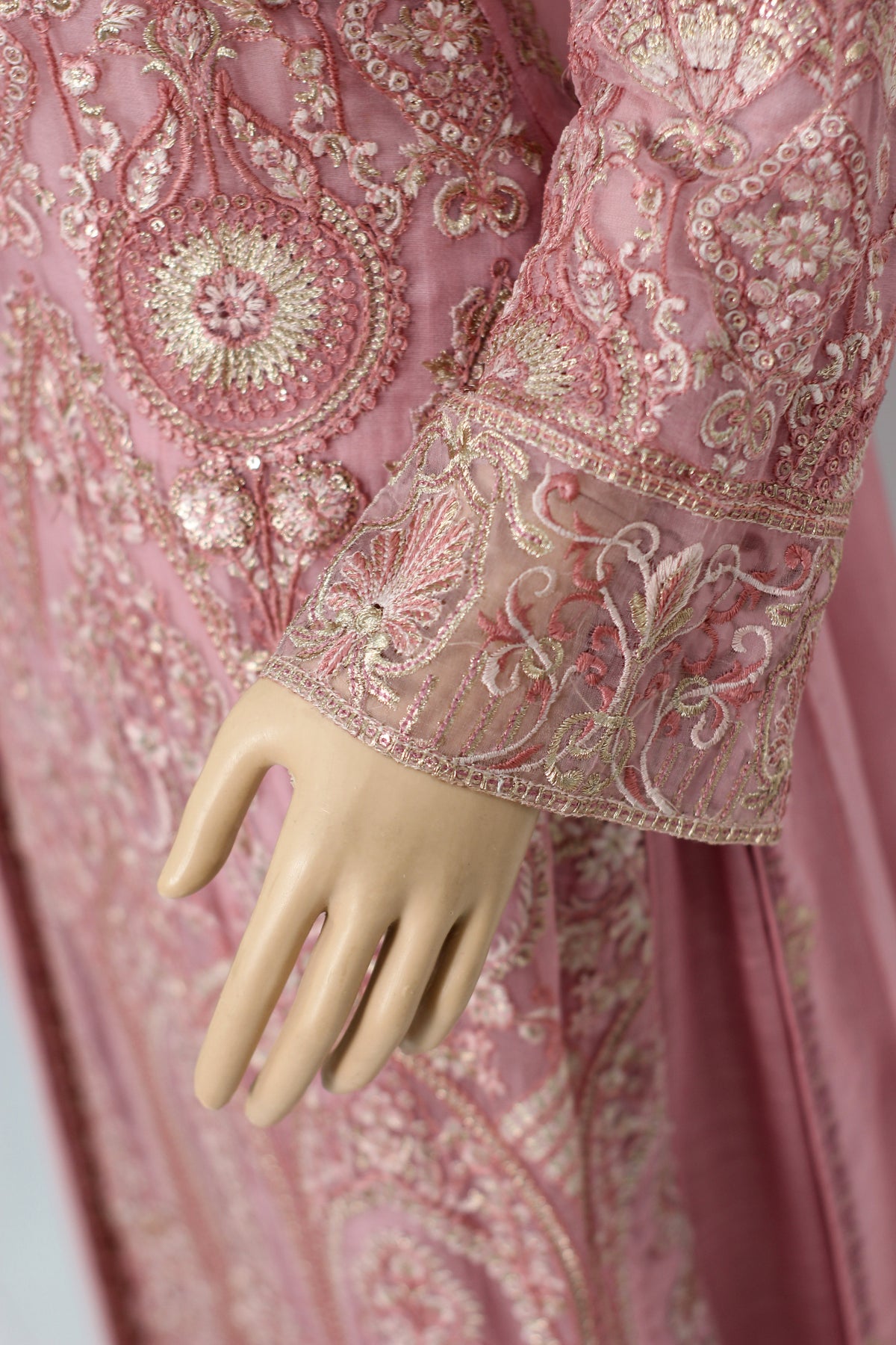 Dusty Pink Embroidered Chiffon 3 Piece Suit with Raw Silk Trouser KF-559