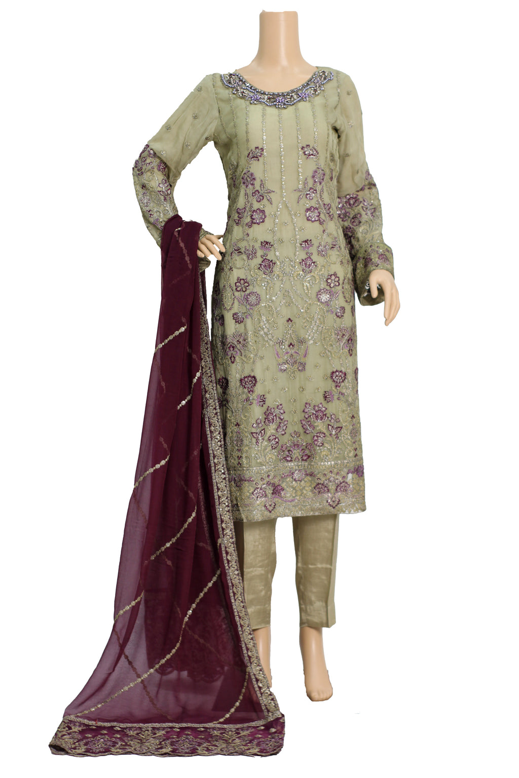 3 Pcs Chiffon Embroidered Suit KF-553