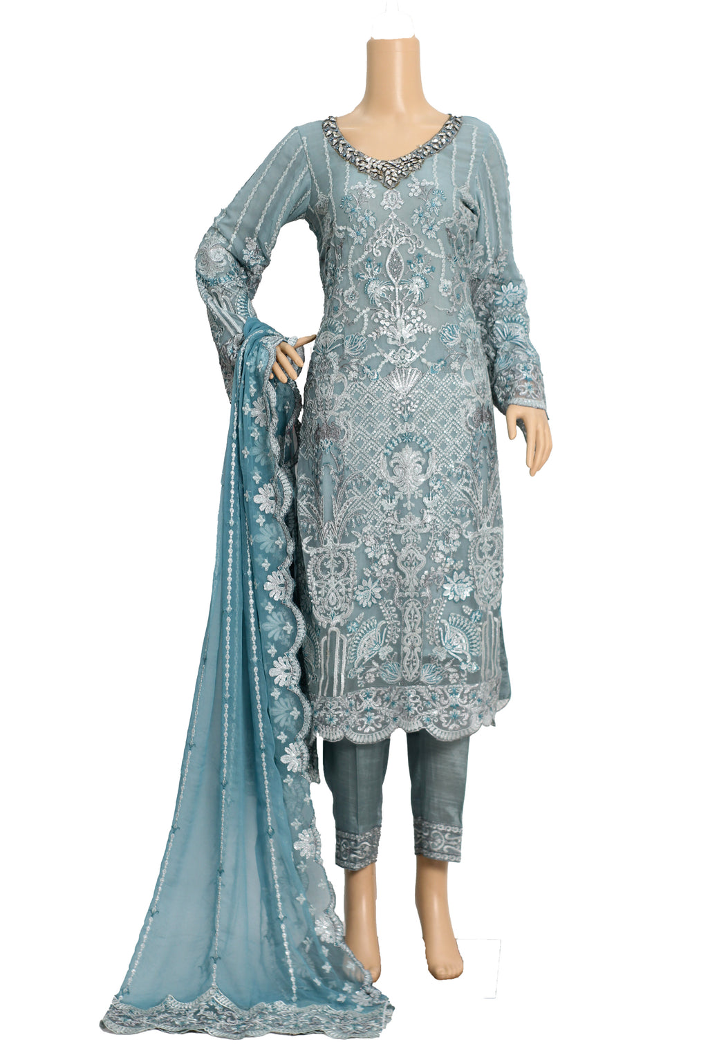 3 Pcs Chiffon Embroidered Suit KF-552