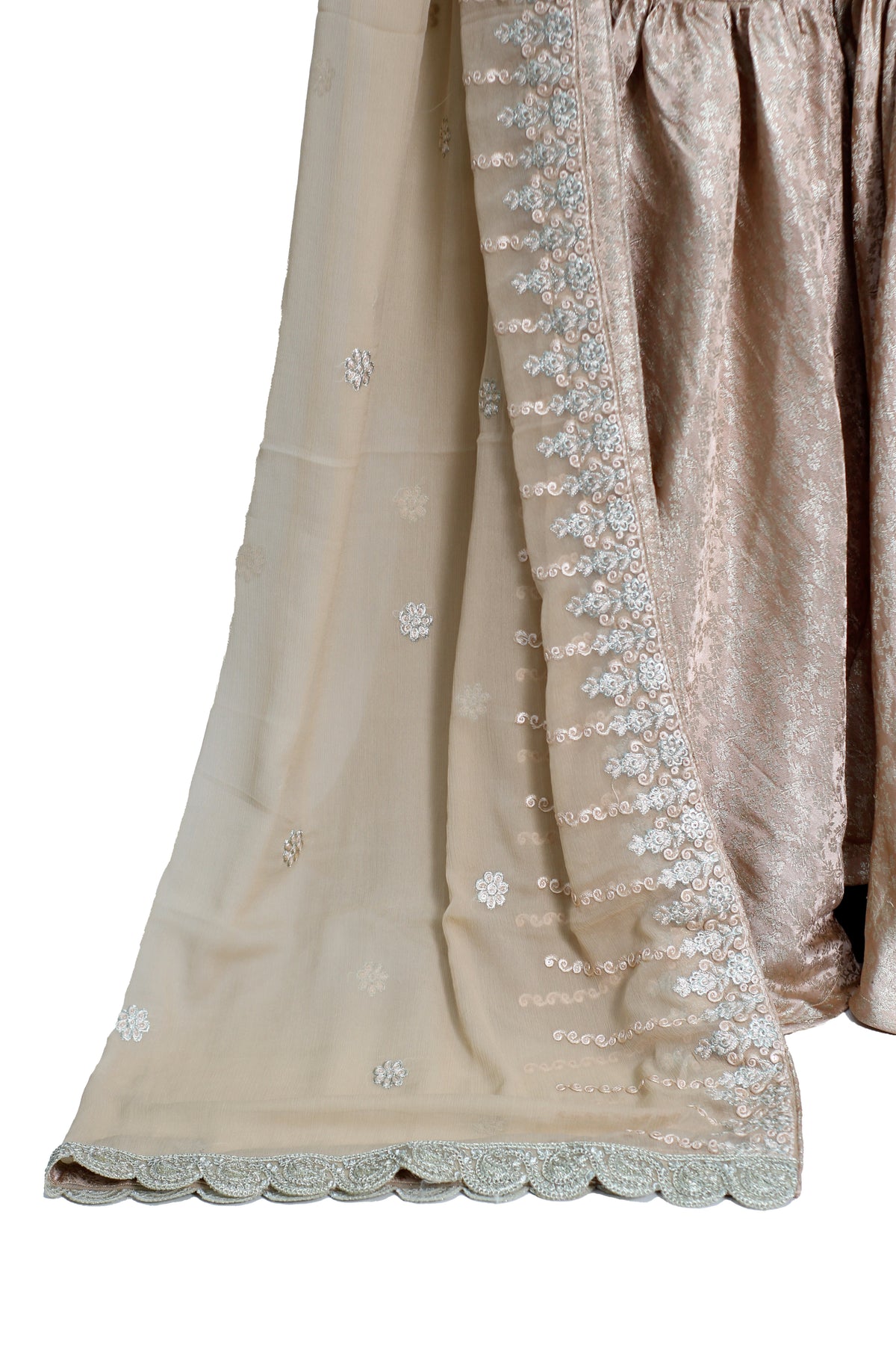 Almond Embroidered Pure Chiffon Gharara Suit with Jamawar KF-818