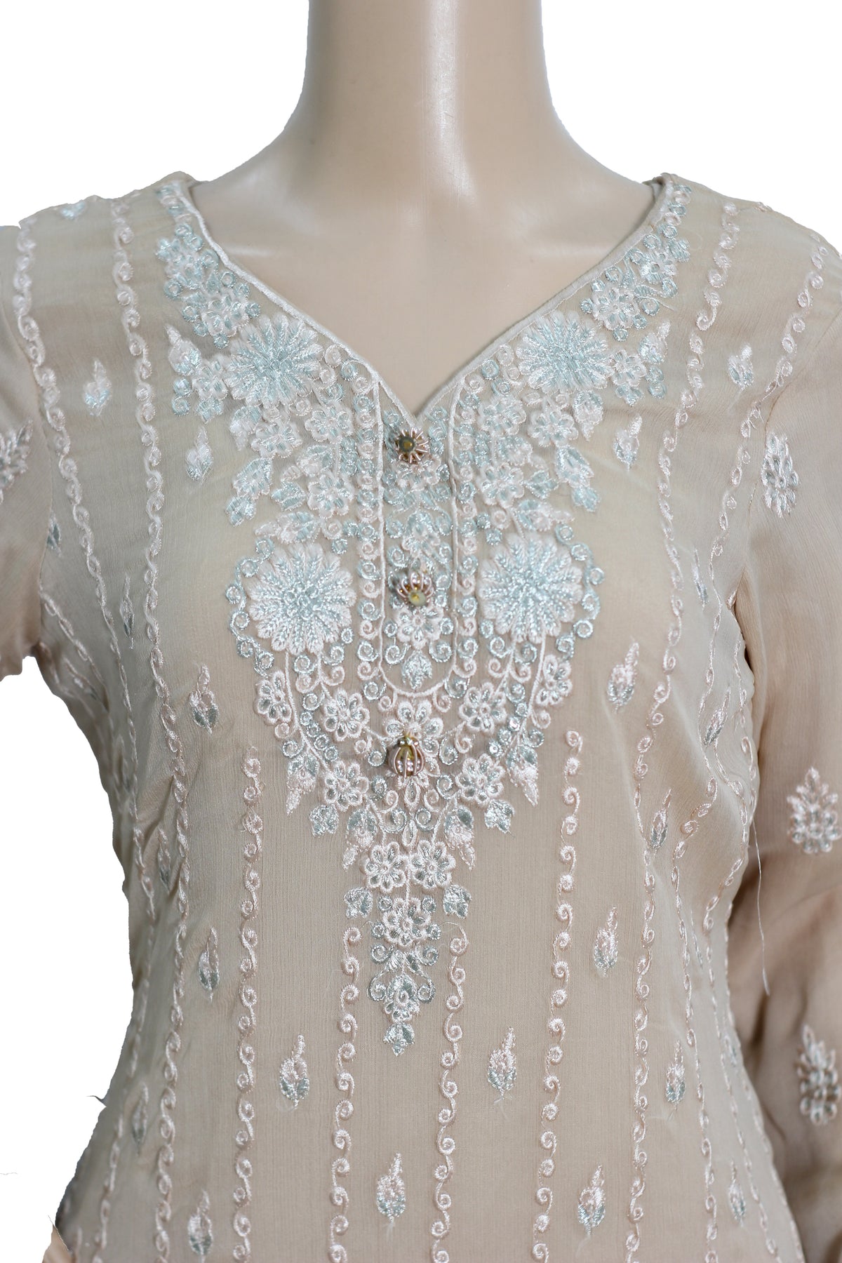 Almond Embroidered Pure Chiffon Gharara Suit with Jamawar KF-818