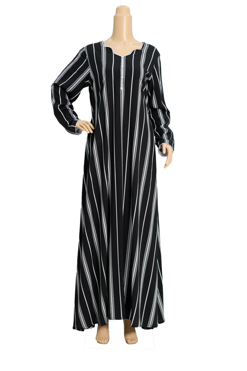 Black and White Stripe Linen Maxi Dress KF-077