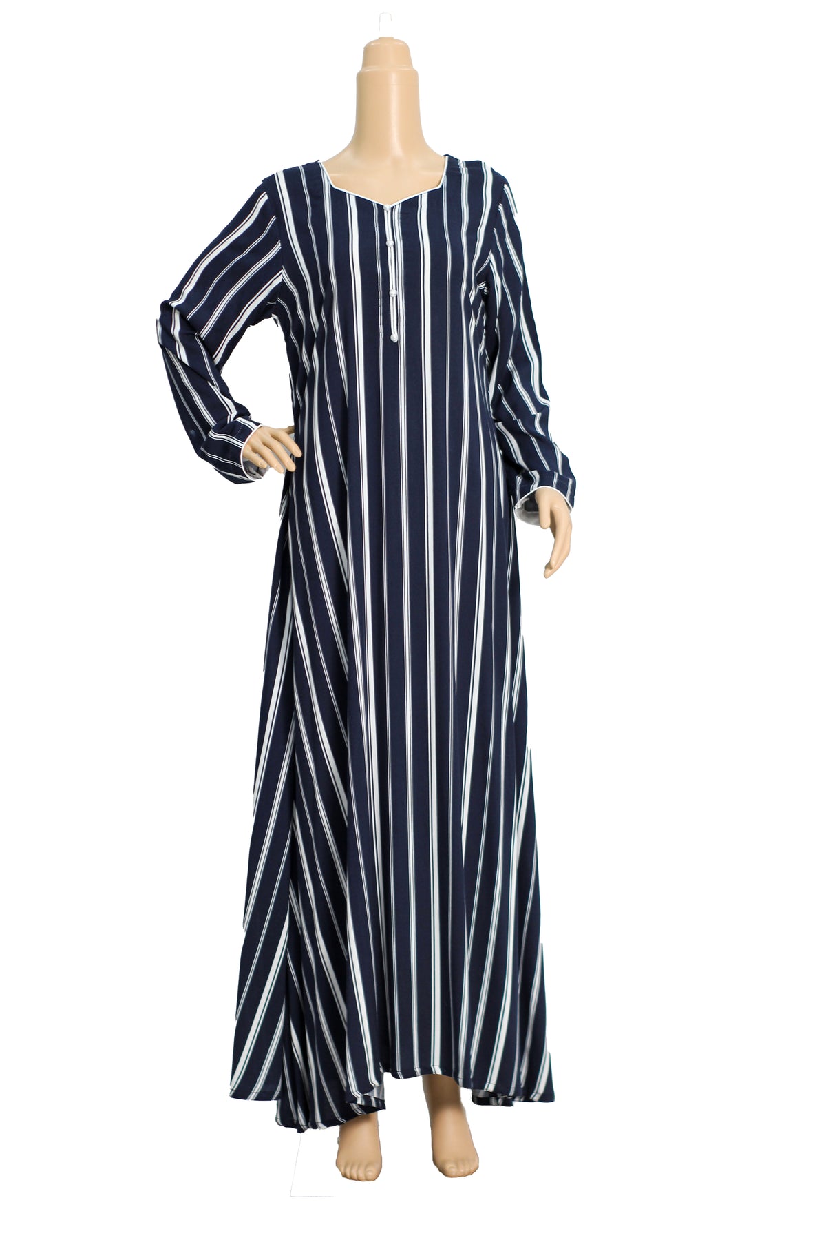 Navy and White Stripe Linen Maxi Dress KF-085