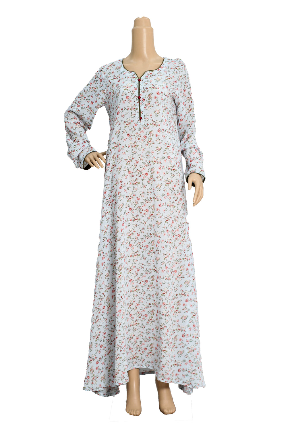Ivory Ditsy Floral Print Georgette Maxi Dress KF-127