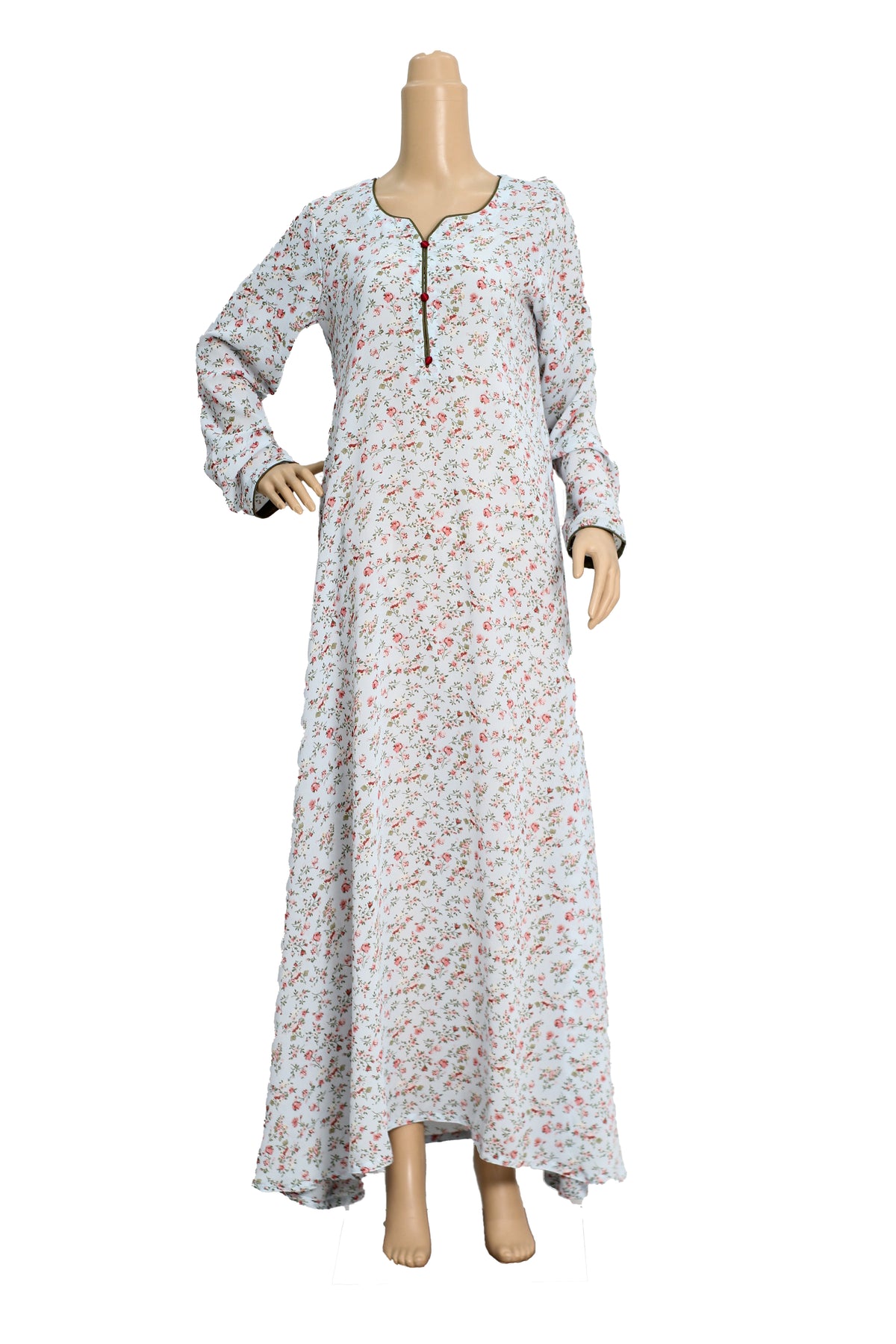 Ivory Ditsy Floral Print Georgette Maxi Dress KF-127