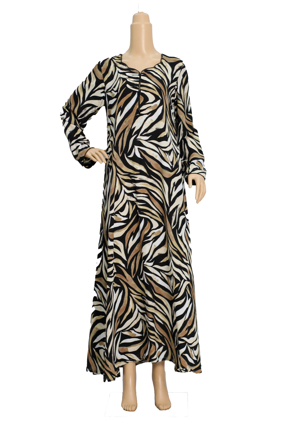 Black and Cream Swirl Print Georgette Maxi Dress KF-139