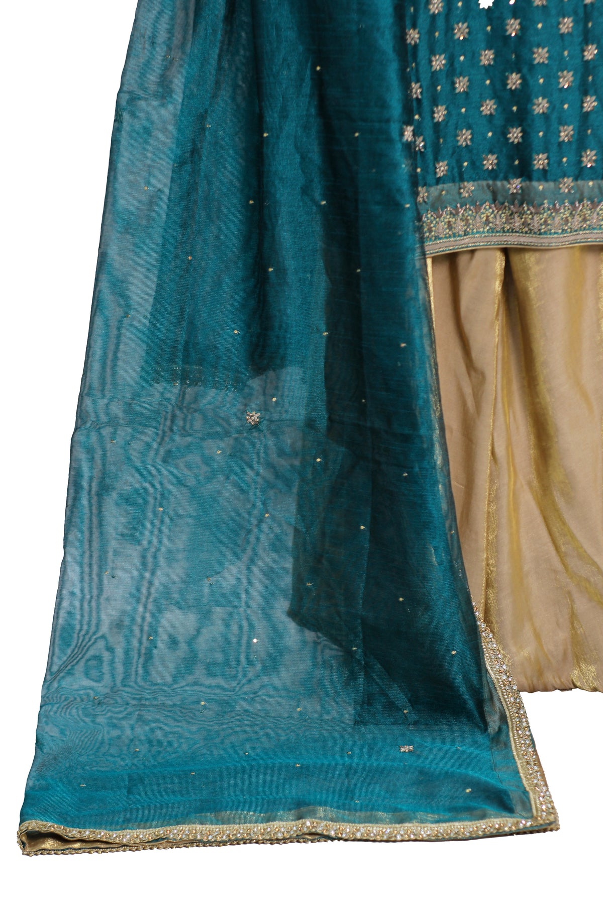 Sea Green Handwork Chiffon Suit with Shiny Raw Silk Palazzo KF-811