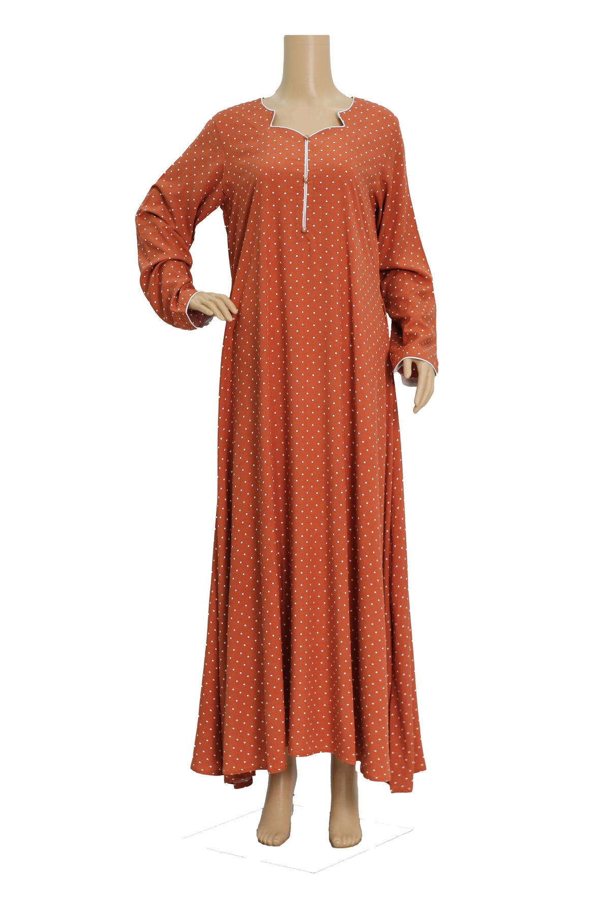 Rust Polka Dot Linen Maxi Dress KF-174