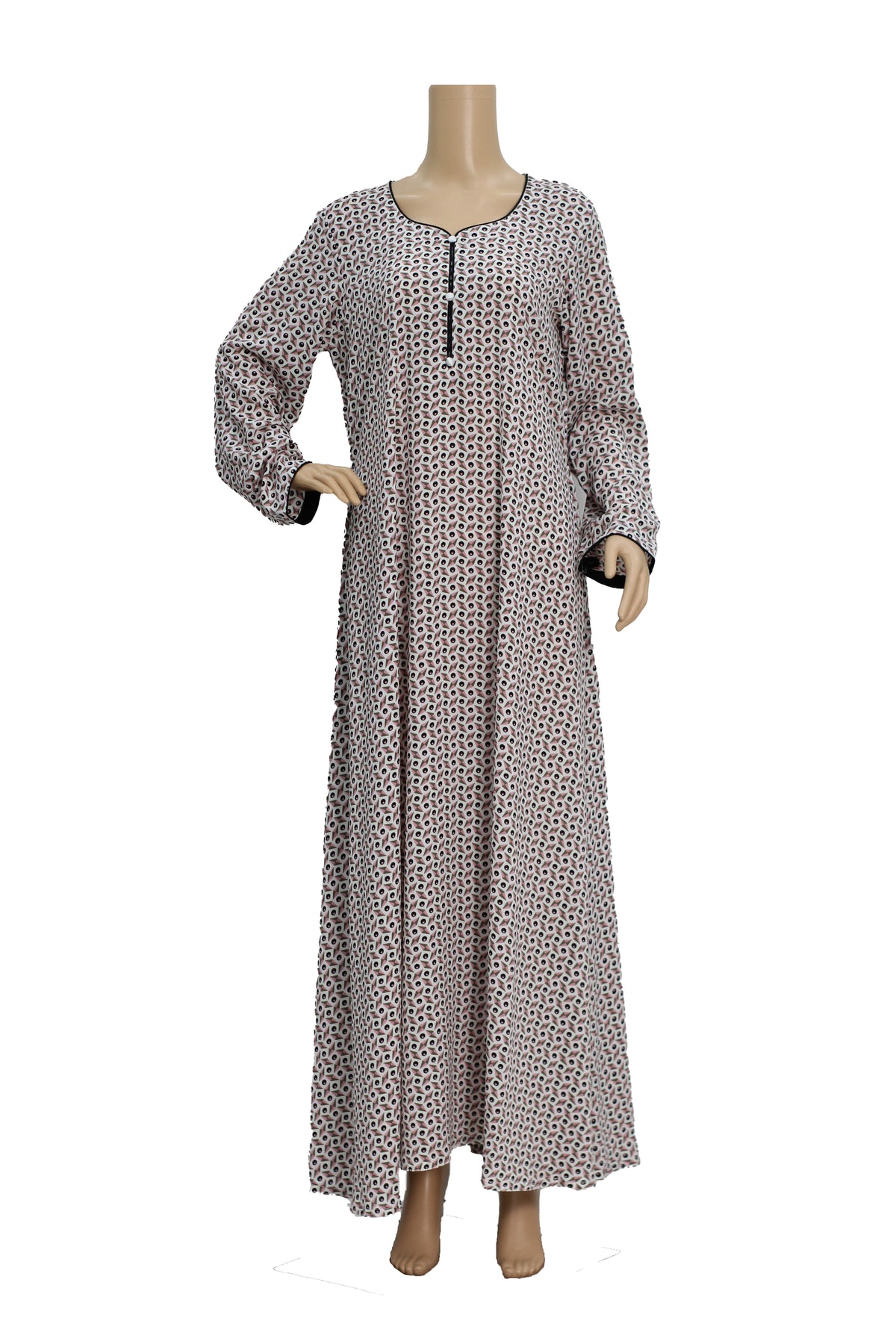 Cream Dot Print Georgette Maxi Dress with Black Cuffs KF-145