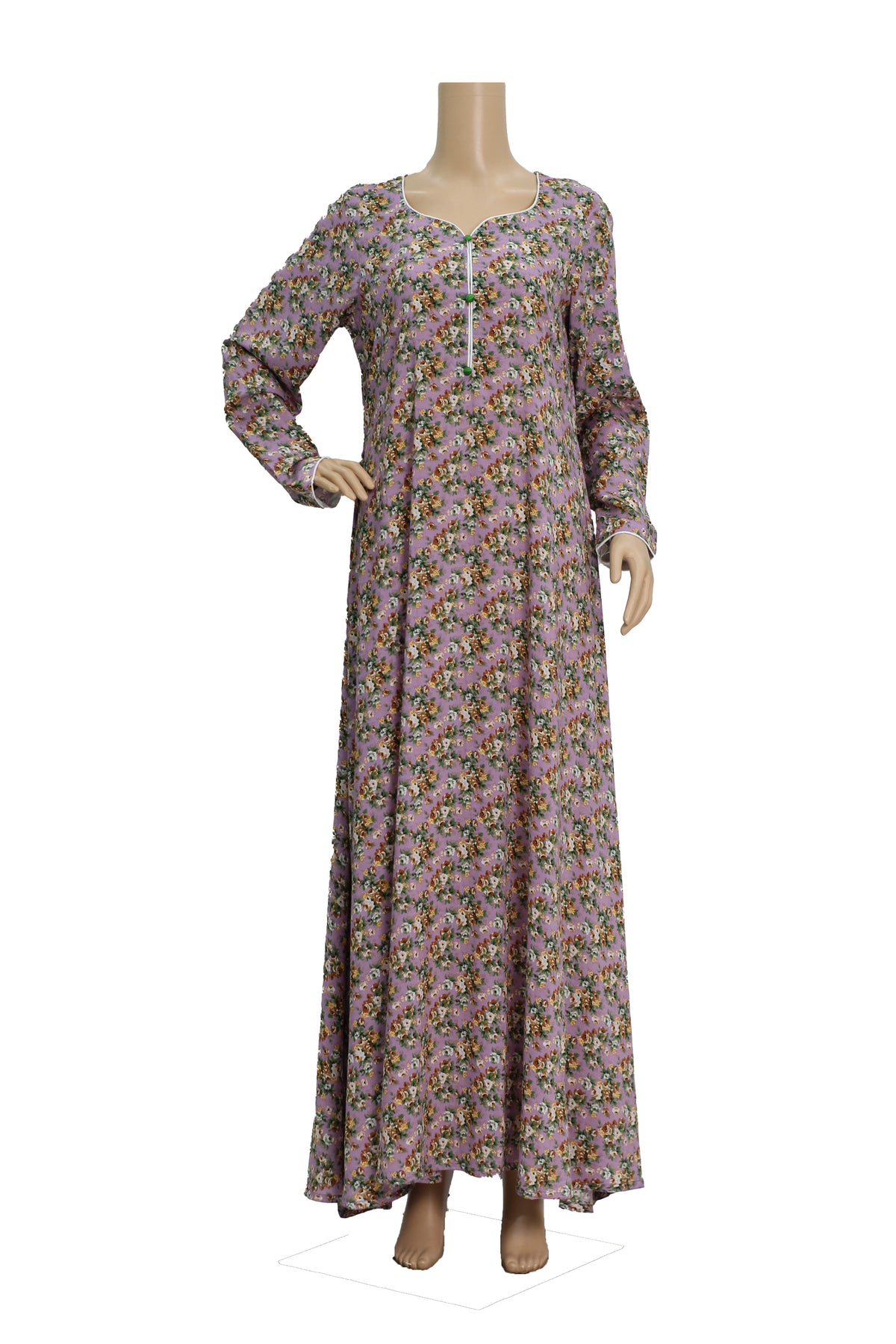Mauve Floral Print Linen Maxi Dress KF-202
