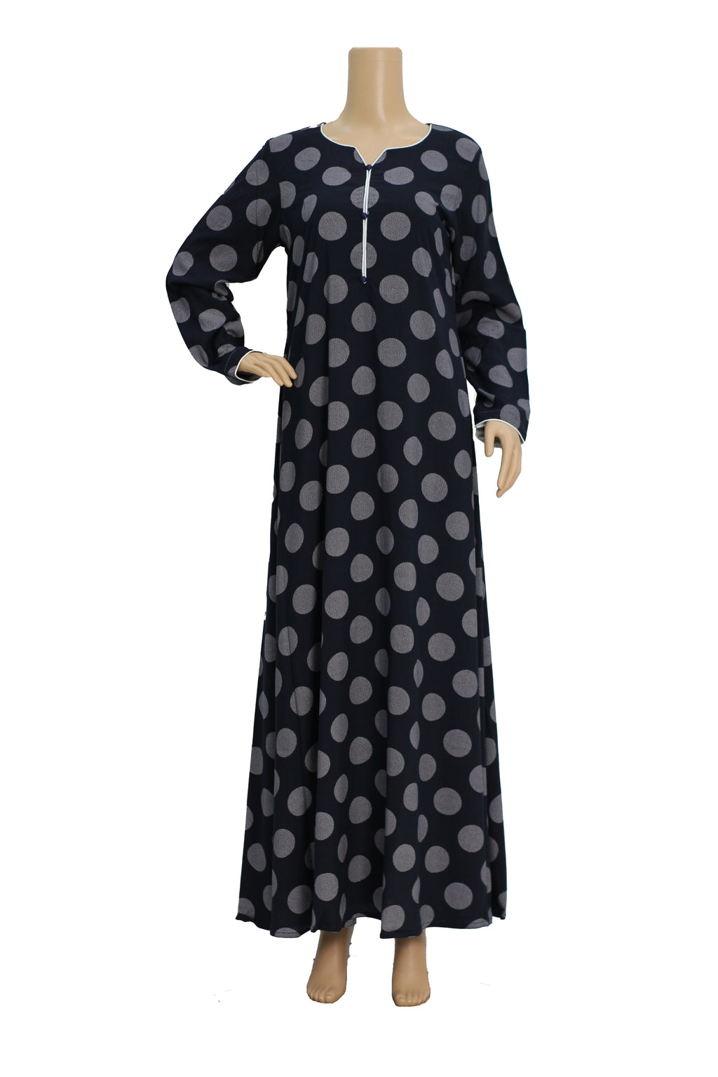 Navy Large Polka Dot Linen Maxi Dress KF-184