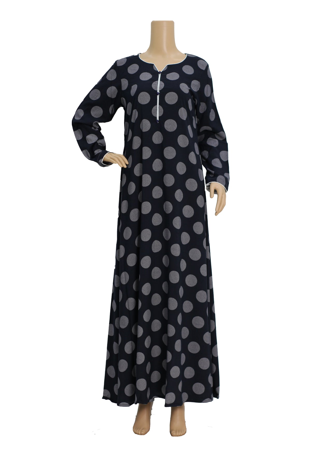 Navy Large Polka Dot Linen Maxi Dress KF-184