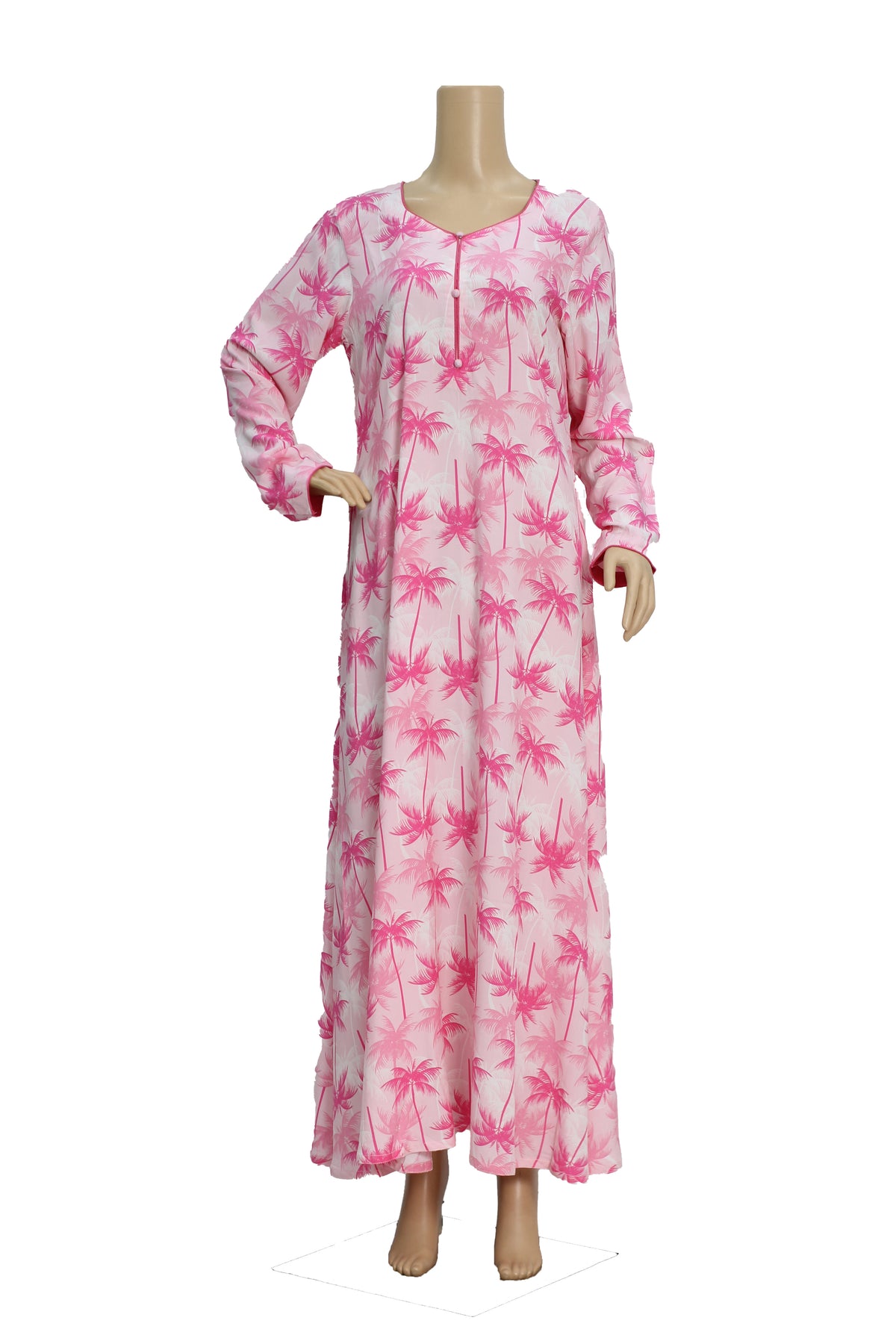 Pink Palm Print Linen Maxi Dress KF-224