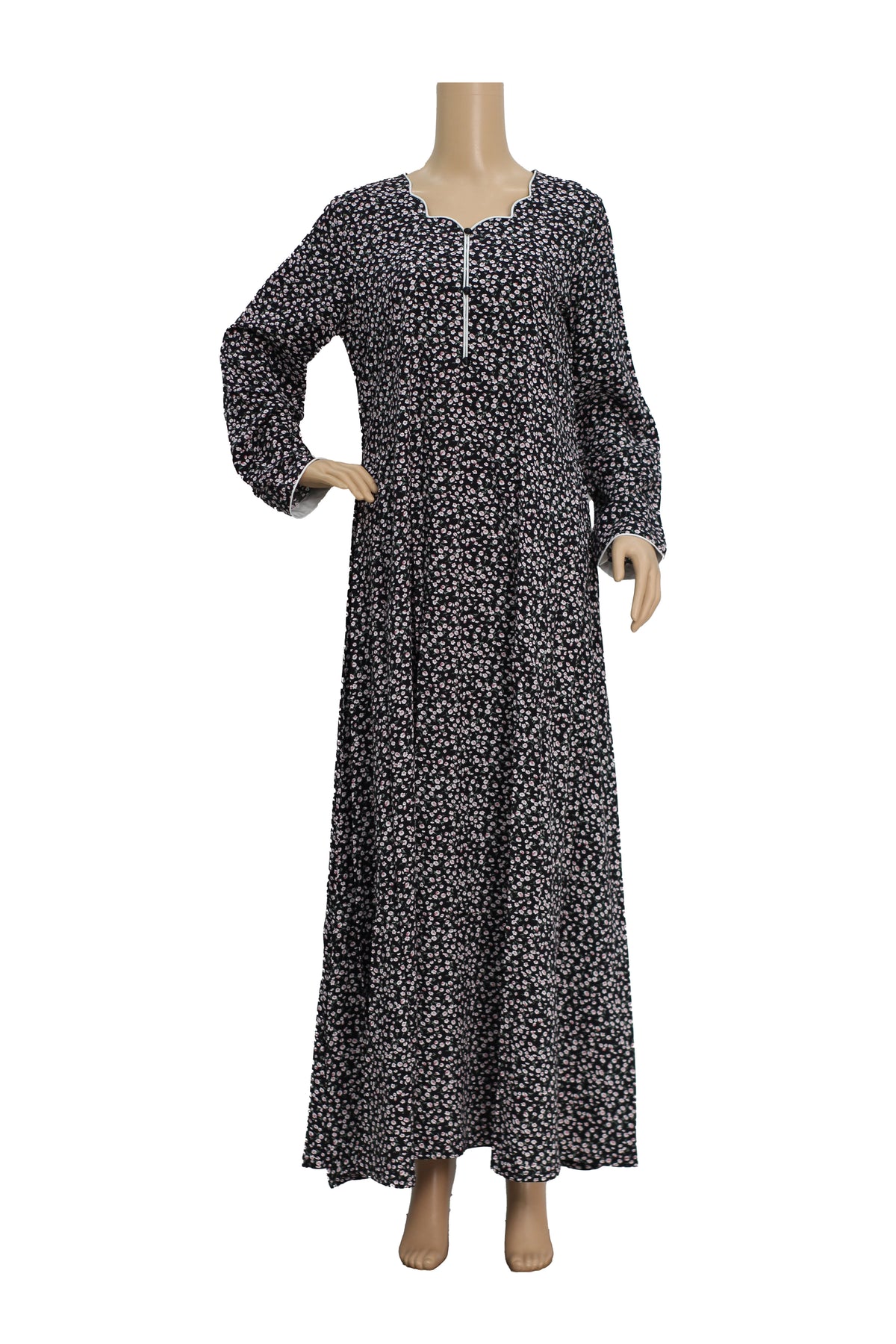 Black Ditsy Floral Print Linen Maxi Dress KF-194