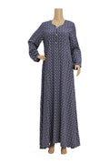 Slate Blue Dot Print Linen Maxi Dress KF-179