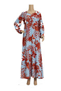 Light Blue Tropical Floral Creep Georgette Maxi Dress KF-159