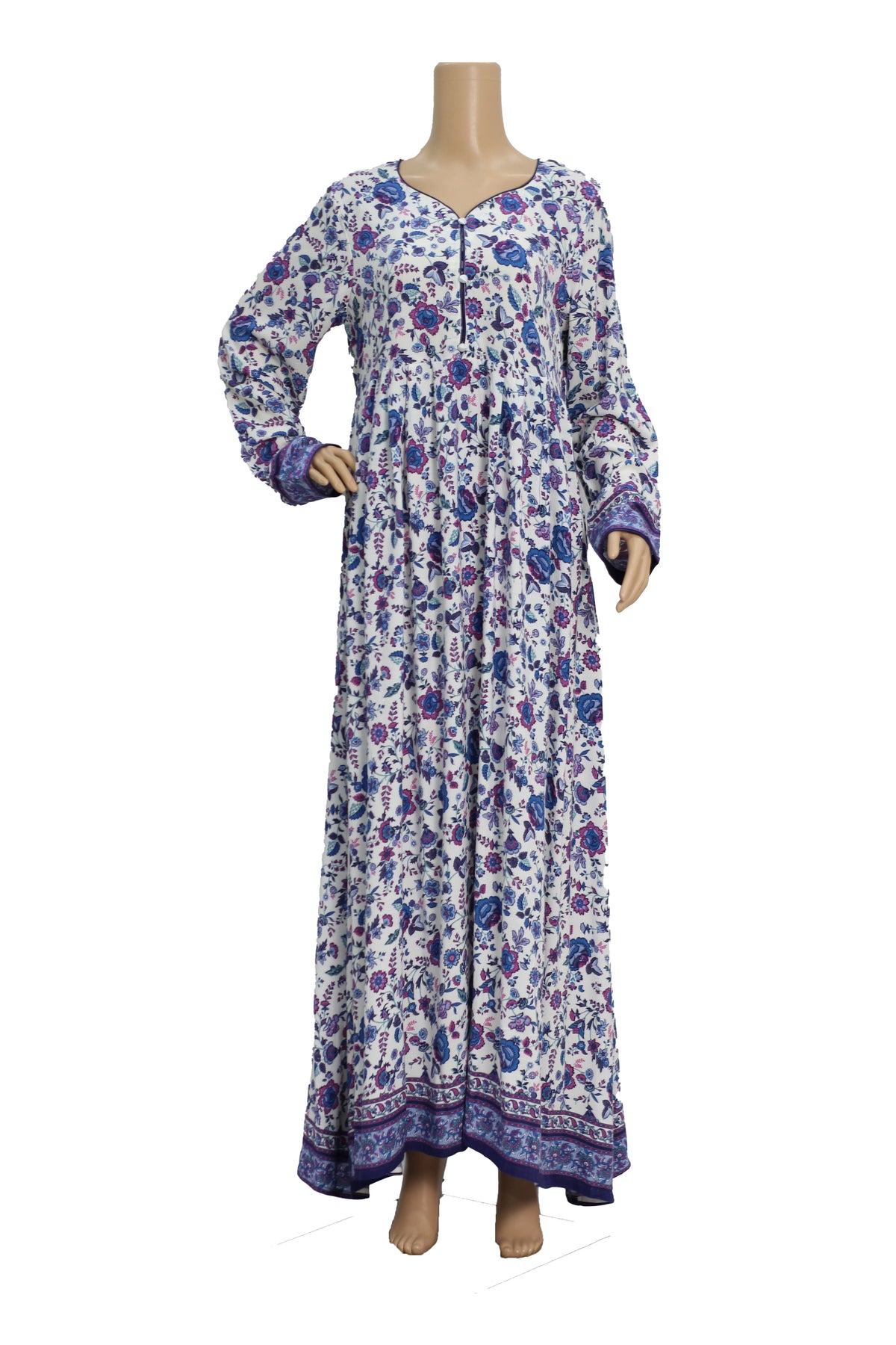 Ivory Paisley Print Creep Georgette Maxi Dress KF-214