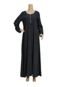 Black Tonal Print Linen Maxi Dress KF-169