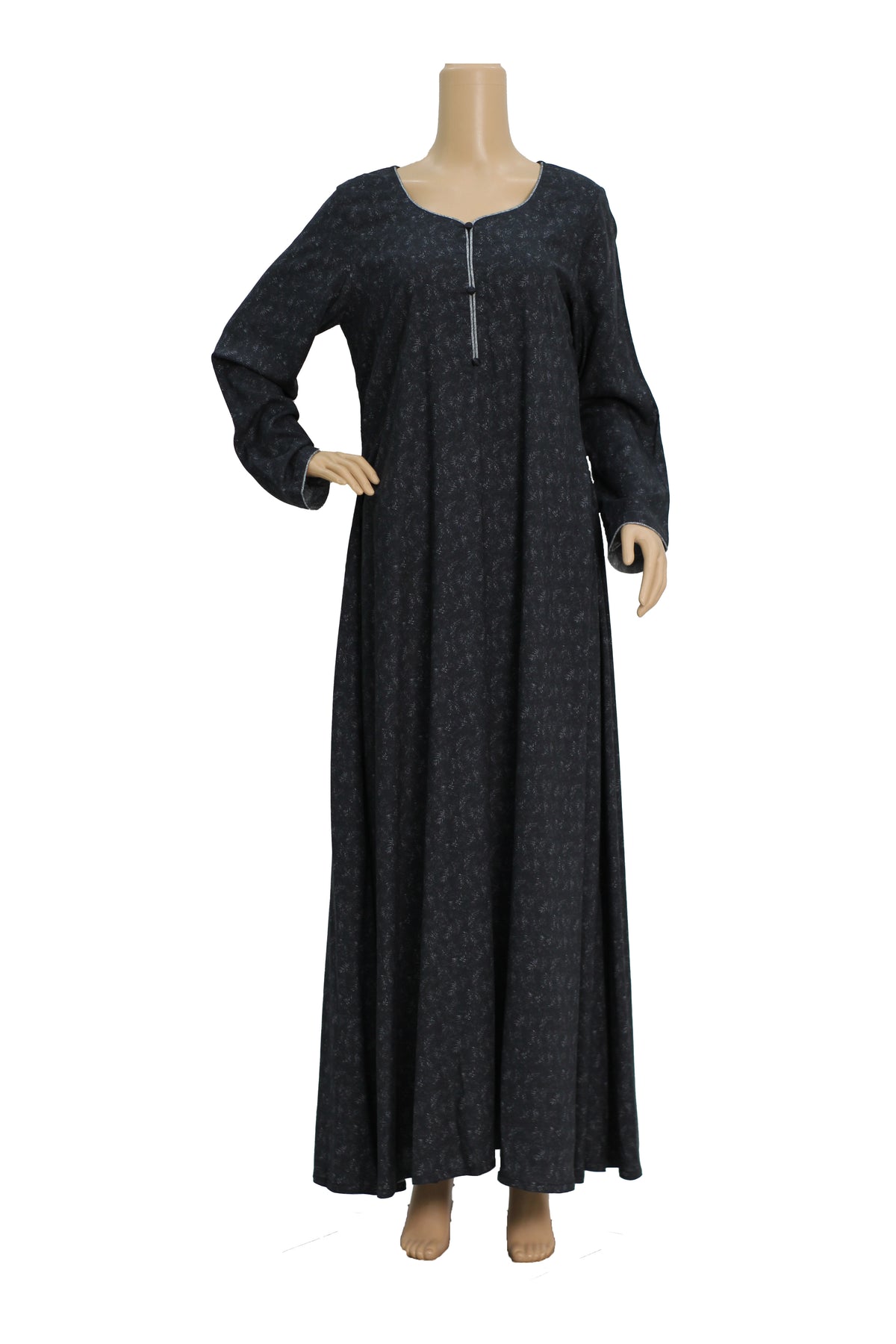Black Tonal Print Linen Maxi Dress KF-169
