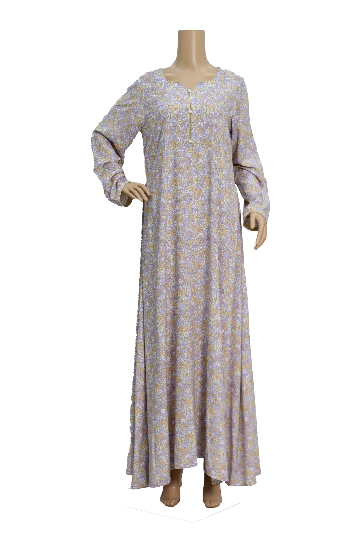 Lilac Grey Ditsy Floral Print Linen Maxi Dress KF-165