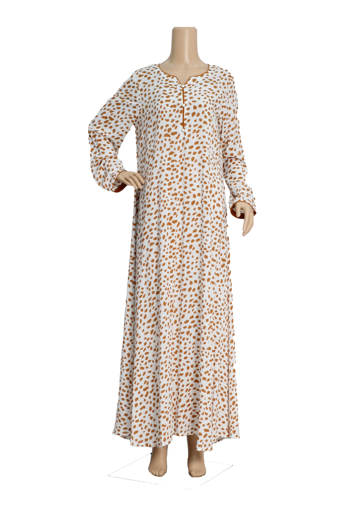 Cream Orange and Blue Dot Print Linen Maxi Dress KF-448