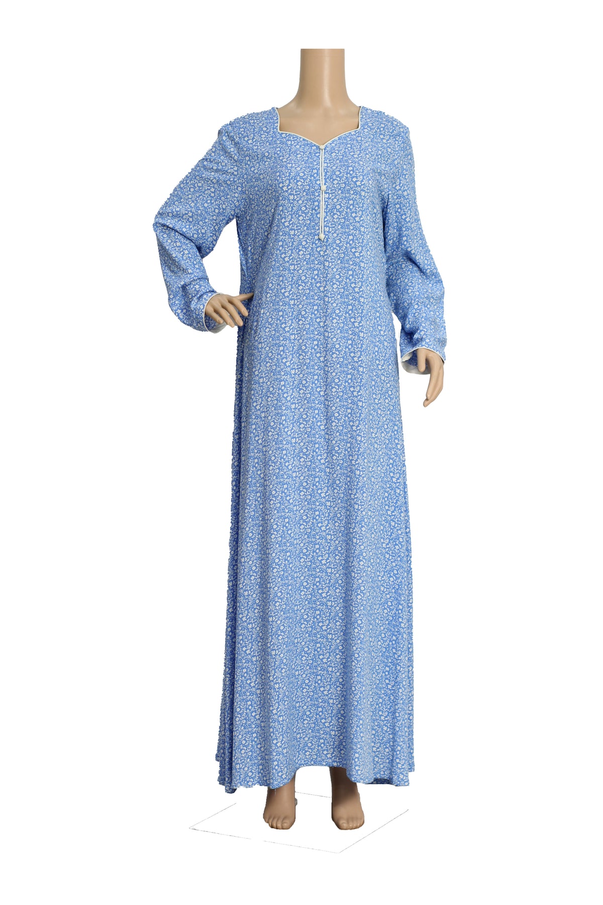 Light Blue Ditsy Print Linen Maxi Dress KF-445