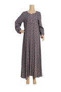 Grey Paisley Print Linen Maxi Dress with Pink Placket KF-456
