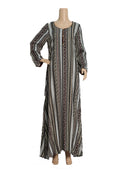 Cream and Black Stripe Print Georgette Maxi Dress KF-422