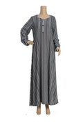 Black and White Geometric Stripe Linen Maxi Dress KF-452