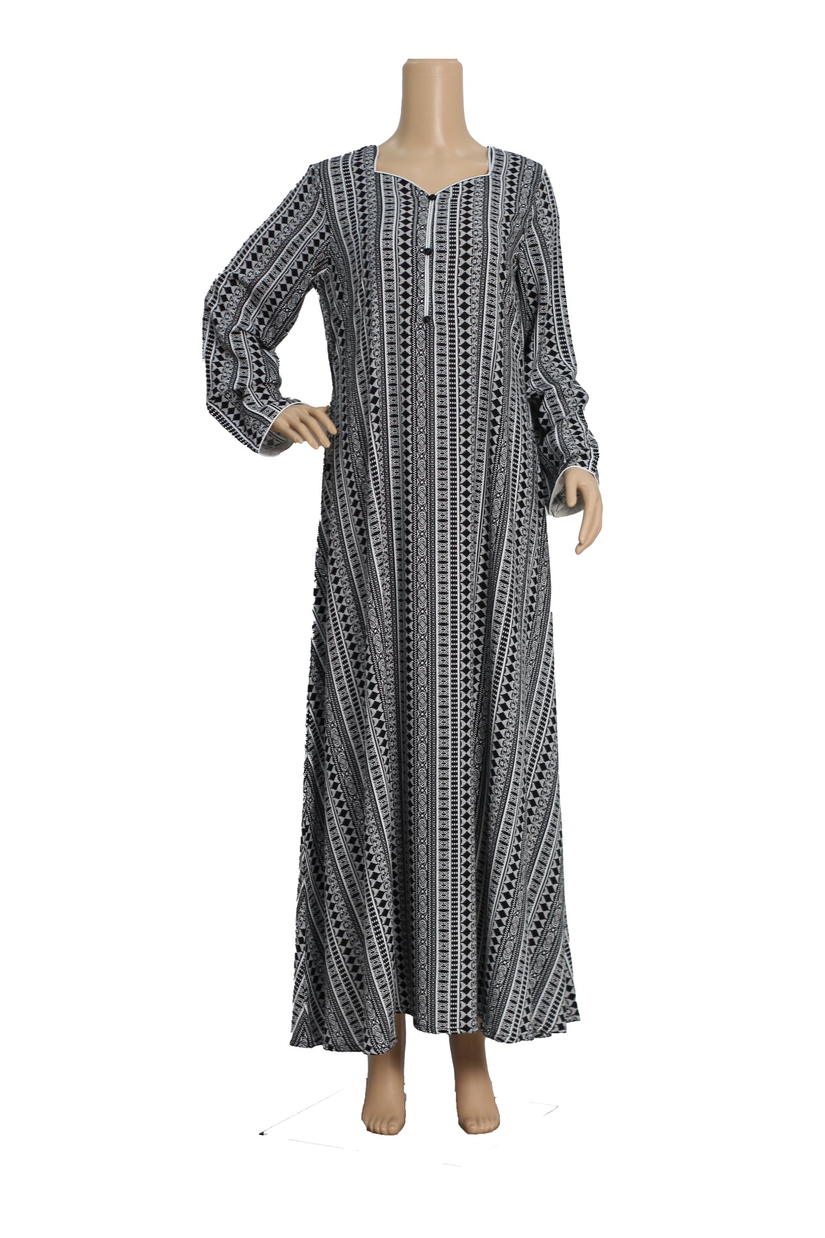 Black and White Geometric Stripe Linen Maxi Dress KF-452
