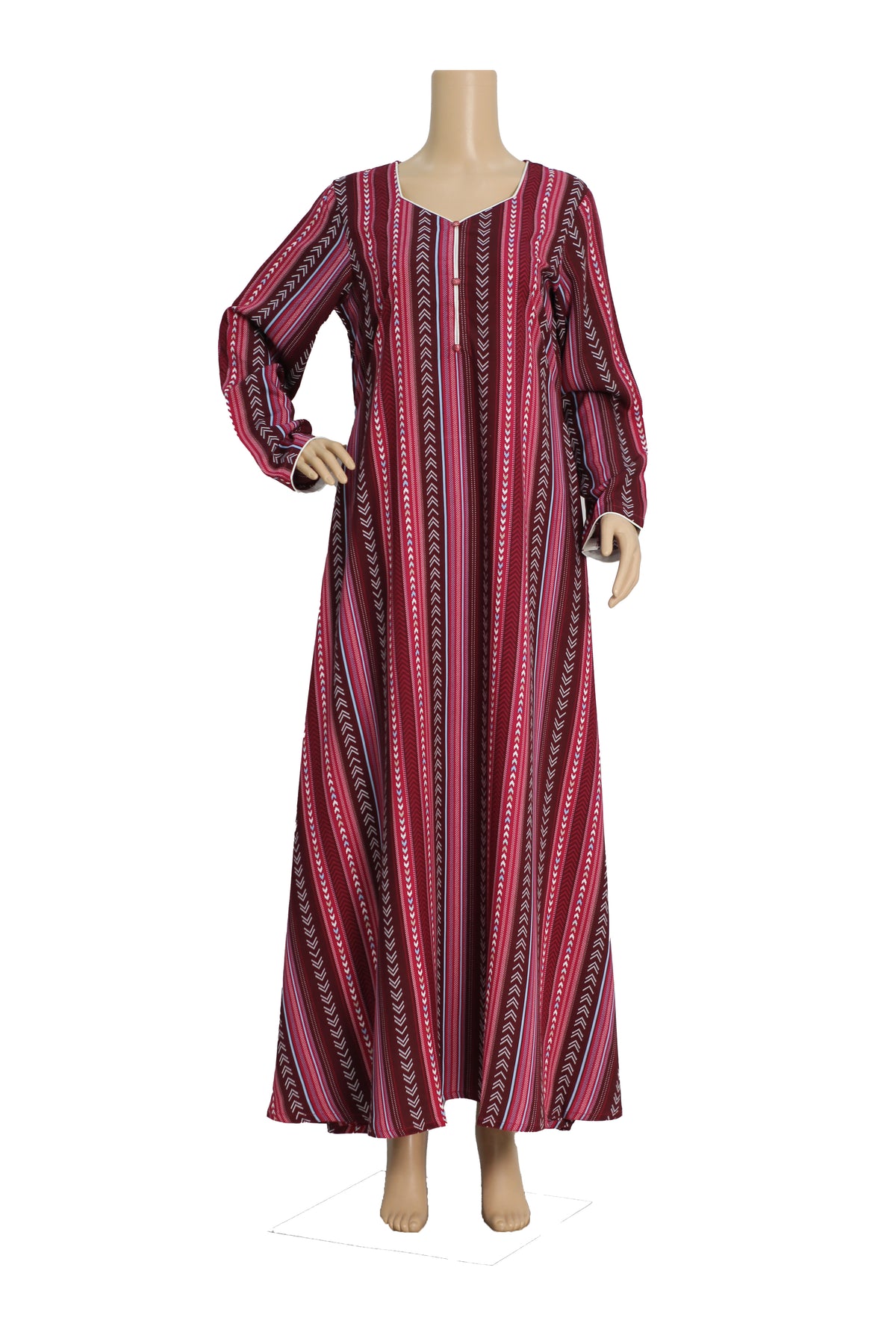 Magenta Stripe Print Linen Maxi Dress KF-440