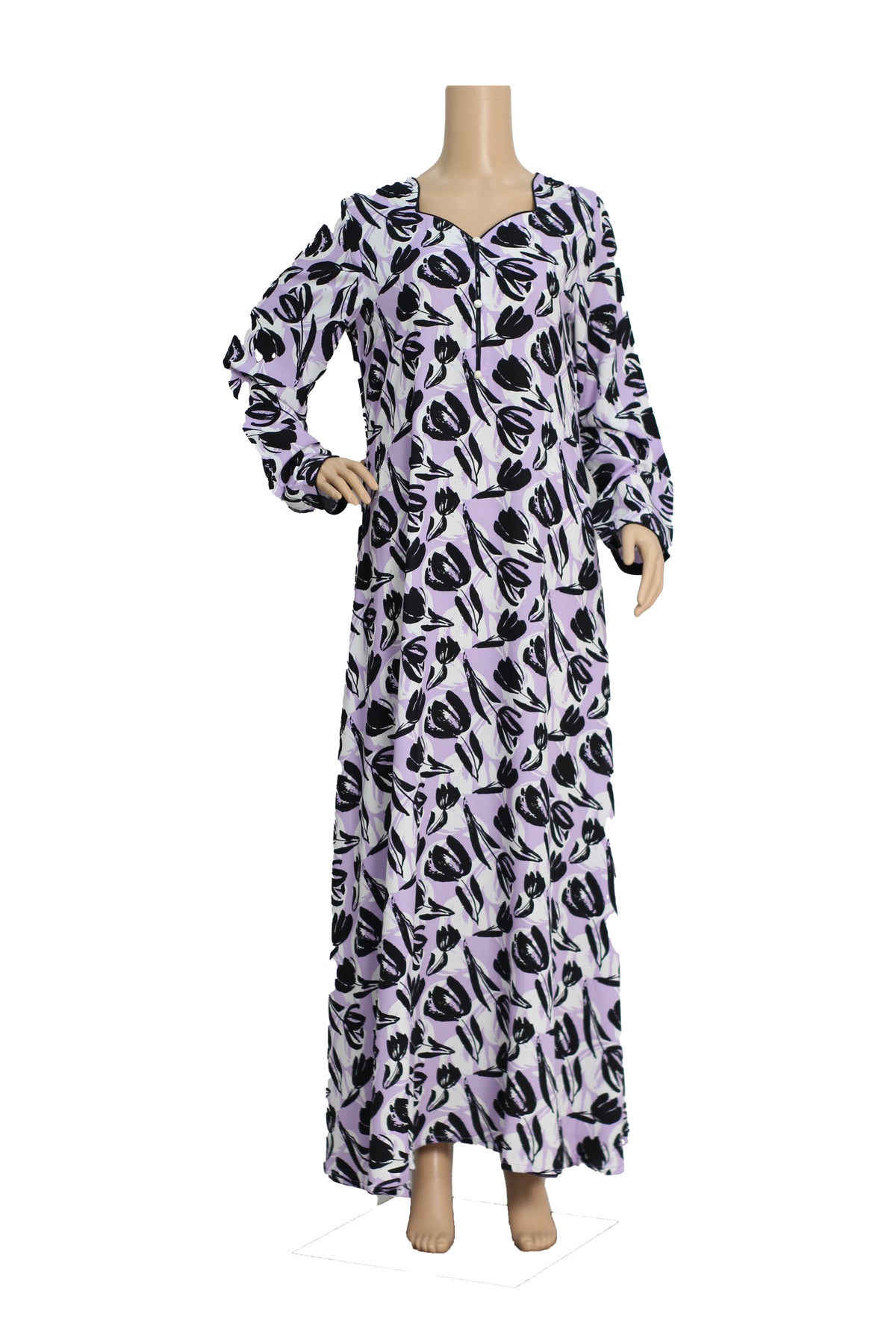 White Tulip Print Linen Maxi Dress KF-465