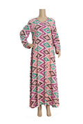 Pink Ikat Diamond Print Linen Maxi Dress KF-426
