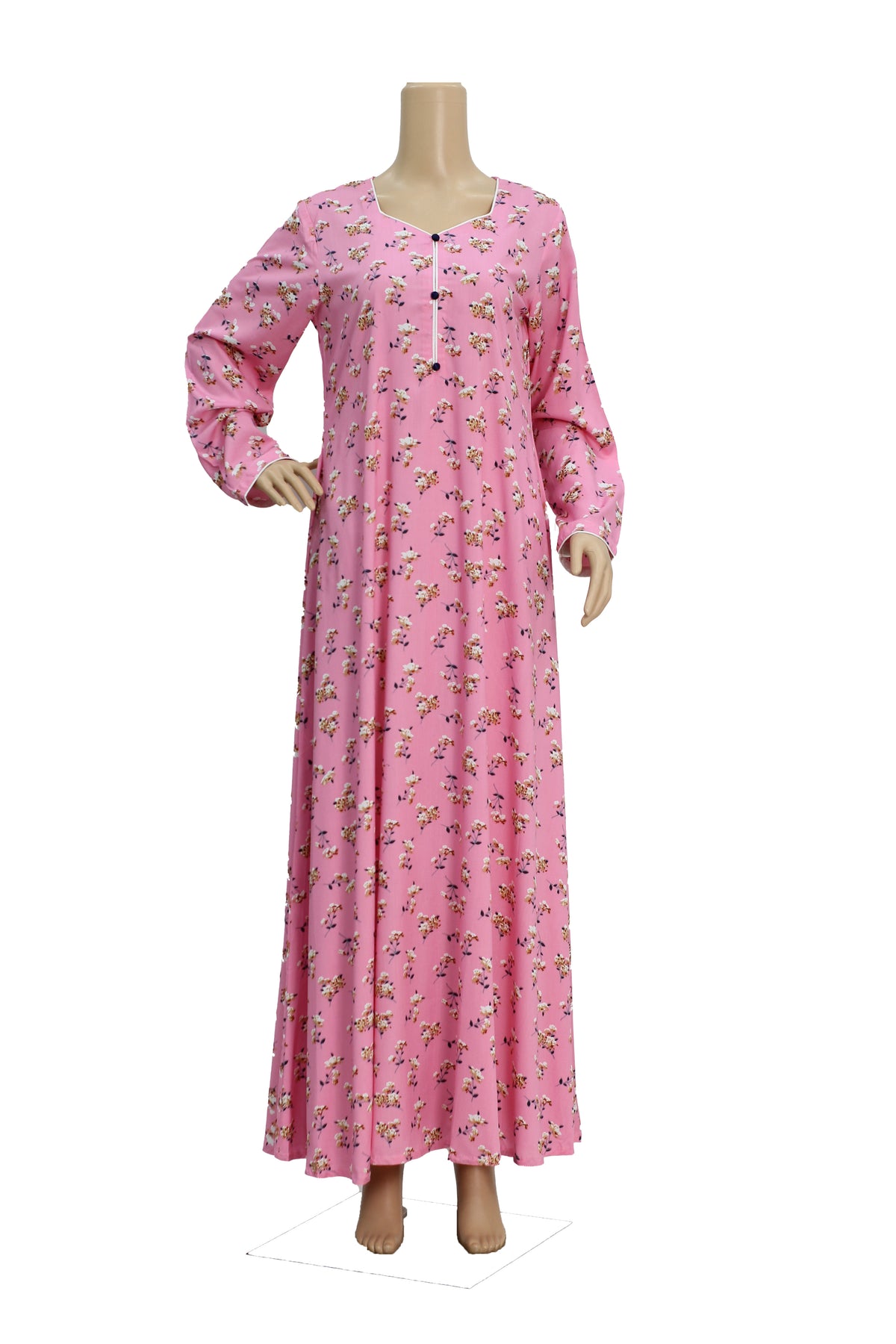 Pink Multicolour Floral Print Linen Maxi Dress KF-429