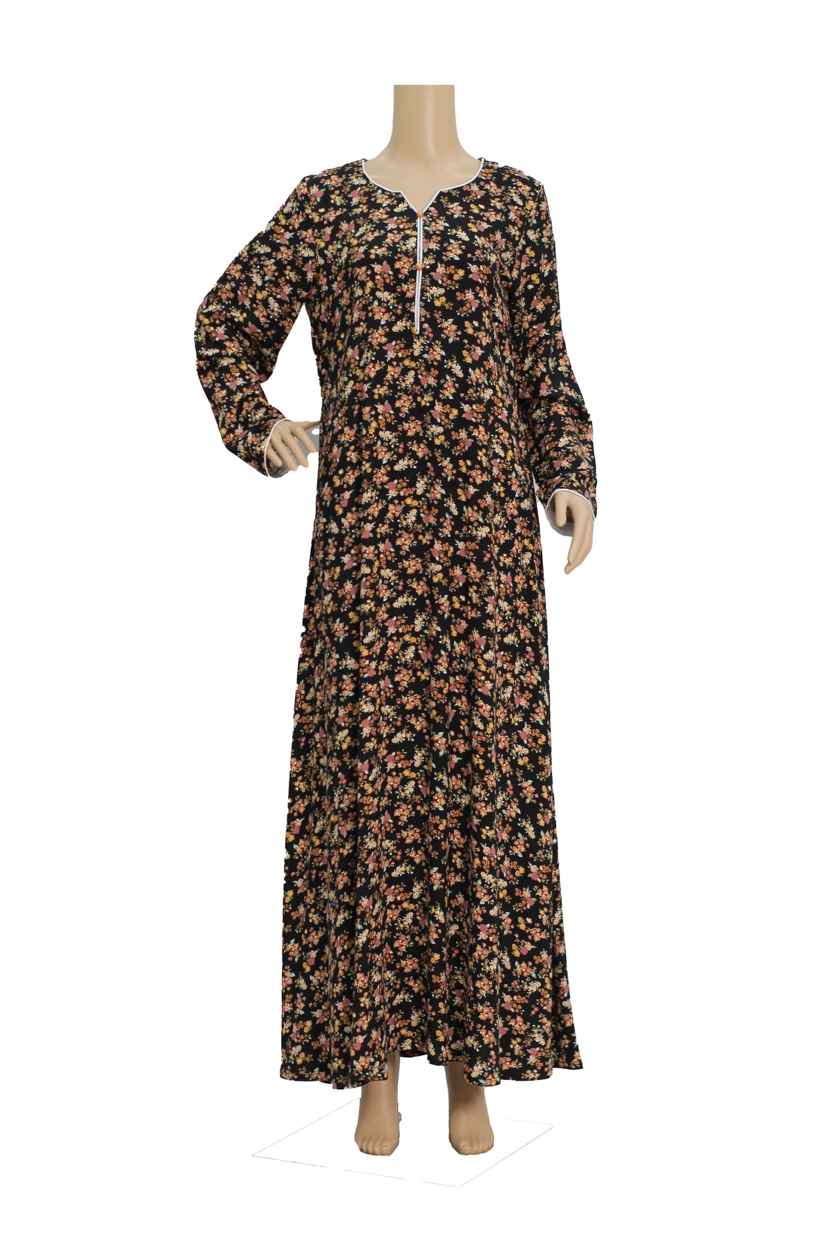 Black Ditsy Floral Print Linen Maxi Dress KF-411