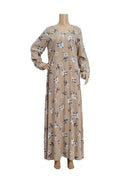 Beige Lily Print Linen Maxi Dress KF-434