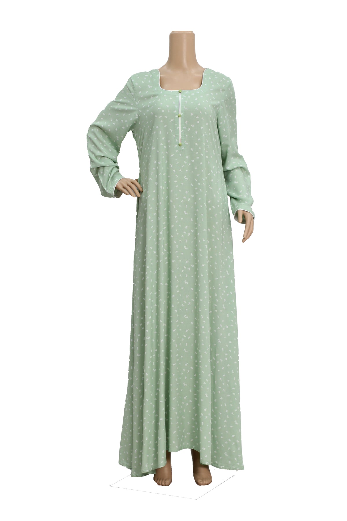 Sage Green Dot Print Linen Maxi Dress KF-423