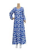 Royal Blue Abstract Print Linen Maxi Dress KF-416