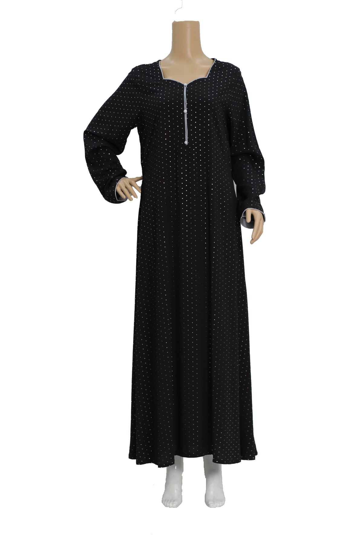 Black Dot Print Linen Maxi Dress KF-1030