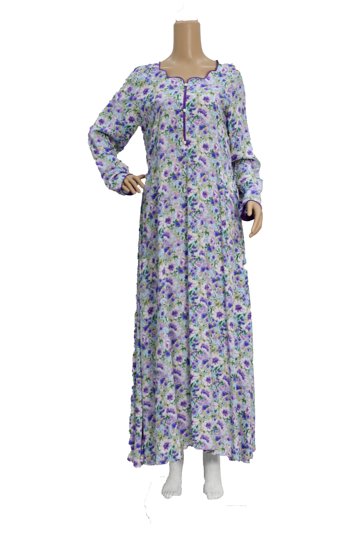 Lilac Floral Print Linen Maxi Dress KF-1020