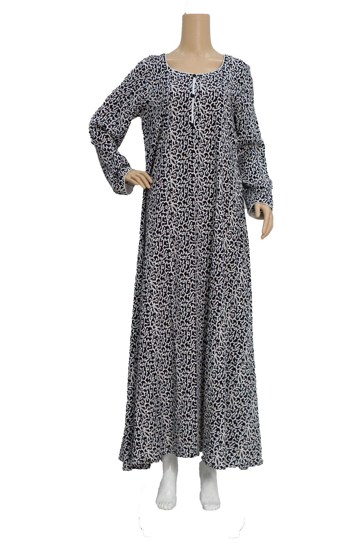 Black and White Animal Print Linen Maxi Dress KF-368